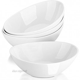 LIFVER Salatschüssel Set Porzellan 1000ml Müslischale Groß Suppenschale Keramik Servierschale für Salat Beilagen Suppe Dessert 4er Set Weiß