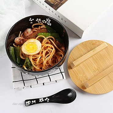 Sayopin Japanische Schale Ramenschüssel mit Deckel Löffel Schwarze Ramen Schale aus Keramik Handgezeichnete Reis Schüssel Instant Nudel Schüssel 6.5 Zoll