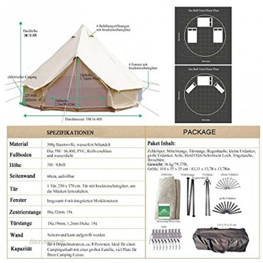 Sport Tent-Wasserdicht Tipi Zelt Teepee Indianerzelt 3-12 Personen Baumwolle Große Luxus Camping Zelt Ideal für Urlaube Feste Feiern Hochzeit 3M-6M