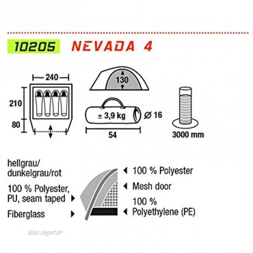 High Peak Kuppelzelt Nevada 4 Campingzelt mit Vorbau Iglu-Zelt für 4 Personen doppelwandig 2.000 mm wasserdicht Ventilationssystem Wetterschutz-Eingang Moskitoschutz