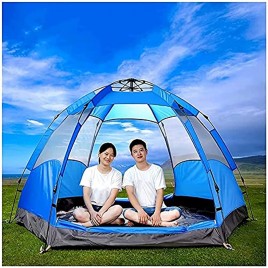 LIUXR Camping Zelt 3-4 Personen Kuppelzelt Wasserdicht Zelt Ultraleichte Wurfzelt für Familiengarten Camping Trekking,Blue