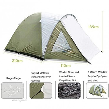 MECOREX® Kuppelzelt für 3-4 Personen 3-Jahreszeiten Familien Campingzelt Wasserdichtes Igluzelt Doppelschicht mit Vorraum 210x210x135cm grün