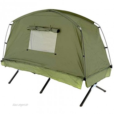 Nexos Survival-Zelt Feldbett mit Zelt 190x80 cm Wassersäule 1000mm 600D Polyester grün Fenster Moskitonetz 1-Personen-Zelt Angelzelt Angel-Liege