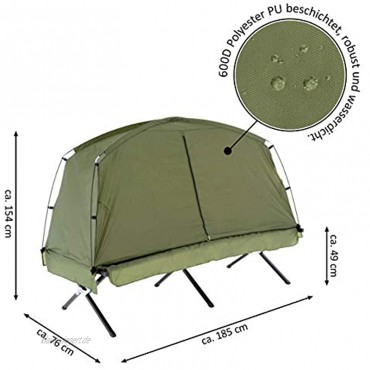 Nexos Survival-Zelt Feldbett mit Zelt 190x80 cm Wassersäule 1000mm 600D Polyester grün Fenster Moskitonetz 1-Personen-Zelt Angelzelt Angel-Liege