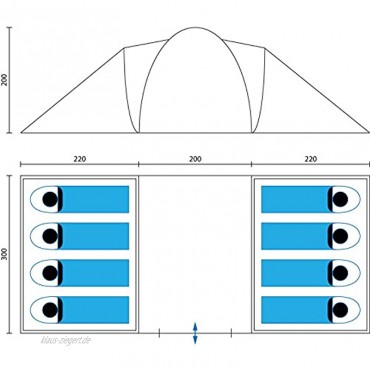 skandika Kuppelzelt Hammerfest für 8 Personen | Campingzelt mit eingenähtem Zeltboden Sleeper Technologie mit schwarzen Kabinen 2 Schlafkabinen Moskitonetze 2 m Stehhöhe 2000 mm Wassersäule