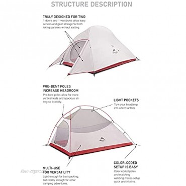 2 Ultraleichte Zelte Freistehende 20D Stoff Campingzelte für 2 Personen mit freistehender Matte