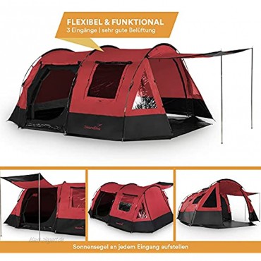 skandika Kambo Tunnelzelt für 4 Personen | Zelt mit Schlafkabine für 4 Mann Wasserdicht mit 3000 Wassersäule 3 Eingänge Sonnendach Vorzelt | Campingzelt