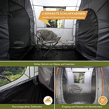 Skandika Trivelig Zelt für 6 8 Personen | Familienzelt mit 2 dunklen Schlafkabinen eingenähter Zeltboden große Schlafkabinen wasserfest 3000mm Wassersäule Moskitonetz | Tunnelzelt Campingzelt