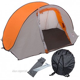 Reimo Tent Technology Wurfzelt für 2 Personen Pop-Up mit Mini-Packmaß 180x230x105 cm 2,25 kg grau-orange