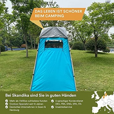 Skandika Camping Pop Up Duschzelt | Umkleidezelt mit 210 cm Stehhöhe silberbeschichtet Blickdicht separater Boden abdeckbares Fenster mit Moskitonetz Duschbefestigung | Toilettenzelt