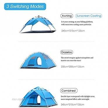 Wasserdichtes Pop Up Zelt 3-4 Personen Leichtes Campingzelt Doppelschichtiges Wurfzelt mit Tragetasche für Camping Wandern Outdoor Aktivitäten,Blau