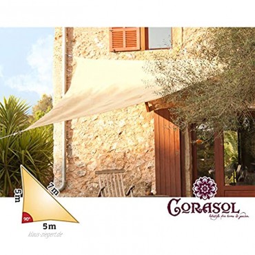 Corasol 160077 Premium Sonnensegel 5 x 5 x 7 m 90° Grad Dreieck Wind- & wasserdurchlässig sandbeige