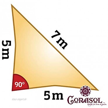 Corasol 160077 Premium Sonnensegel 5 x 5 x 7 m 90° Grad Dreieck Wind- & wasserdurchlässig sandbeige