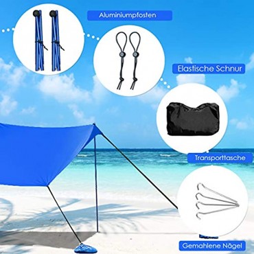 COSTWAY Sonnensegel Sonnenschutz mit 4 Sandsäcken und 2 Alustangen Lycra Sonnendach Strandmuschel für Strand Camping