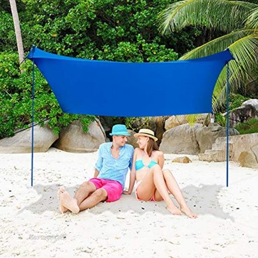COSTWAY Sonnensegel Sonnenschutz mit 4 Sandsäcken und 2 Alustangen Lycra Sonnendach Strandmuschel für Strand Camping