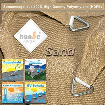 hanSe® Marken Sonnensegel Sonnenschutz Wetterschutz Wetterbeständig HDPE Gewebe UV-Schutz Rechteck 4x5 m Sand