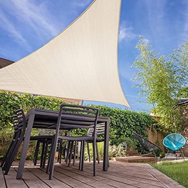 Lumaland Sonnensegel Dreieck 4 x 4 x 4 m inkl. Befestigungsseile Wetterbeständig 100% HDPE mit UV Schutz Sonennschutz Schattenspender Wetterschutz Creme