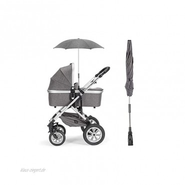 Universal Sonnenschirm Sonnenschutz für Kinderwagen & Buggy UV Schutz 50+ 73 cm Durchmesser biegsam Universalhalterung für Rund- und Ovalrohre Melange Grau