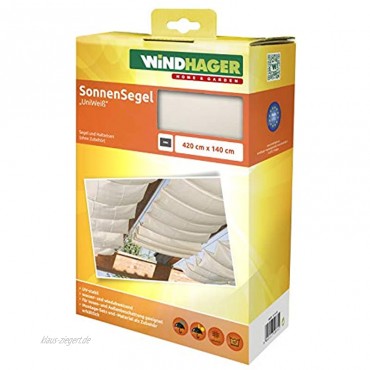 Windhager Sonnensegel für Seilspanntechnik Wintergarten und Terrassen Beschattung Seilspannmarkise 420 x 140 cm Uni Weiß 10872