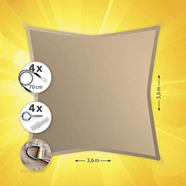 Windhager SunSail Riviera Sonnensegel Sonnenschutz UV-Schutz witterungsbeständig wasserabweisend Quadrat 3,6 x 3,6 m 10889 khaki 3,6 m