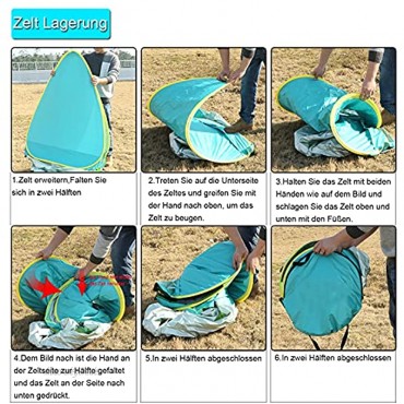 AILGOE Pop up Strandmuschel Strandzelt Beach Zelt Tragbar Wurfzelt UV Schutz 50+ für 1-3person mit Haus Verschiedene Arten Aktivitäten am Strand Grün