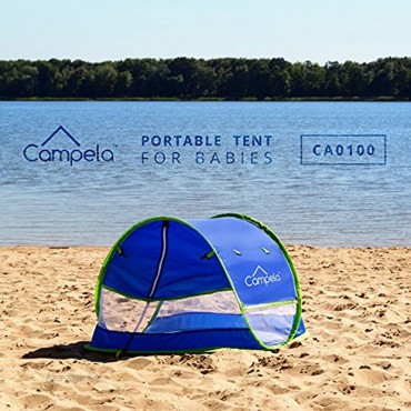 Campela Strandmuschel Extra Light Automatisches Strandzelt mit Reißverschlusstür und UV-Schutz Baby Portable Beach Zelt in Blau Outdoor Tragbar Wurfzelt CA0100