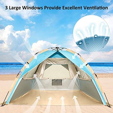 Easy Set Up Beach Tent with SPF UV 50+ Protection,Beach Sun Shelter Canopy Cabana for Family Trip Protable 4 Person POP UP Beach Umbrella Beach Shade for Camping Sprots Fishing