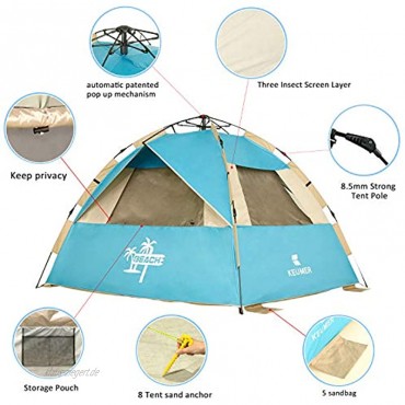 Easy Set Up Beach Tent with SPF UV 50+ Protection,Beach Sun Shelter Canopy Cabana for Family Trip Protable 4 Person POP UP Beach Umbrella Beach Shade for Camping Sprots Fishing