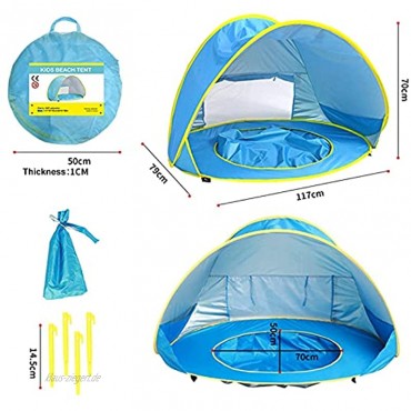 Fulenyi Baby Pop-Up Strandmuschel mit Babypool UPF 50+ Strandzelt für UV-Schutz & Windschutz am Strand inkl. Tragetasche und Heringe 117 x 79 x 70cm