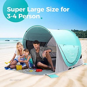 OCOOPA Strandmuschel Pop Up,großes Pop-Up-Strandzelt für 4 Personen Anti-UV automatisches Strandzelt Camping Sonnenschutz sofort tragbar 4 Seiten Belüftung Design Sonnenschutz Zelte Minzgrün