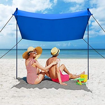 RELAX4LIFE Sonnensegel Lycra Sonnendach mit 4 Sandsäcken & 4 Bodennägeln UV-beständiges Sonnenzelt für Strand & Wiese & Garten Strandmuschel mit Tragetasche Sonnenschutz Blau 300 x 280 cm