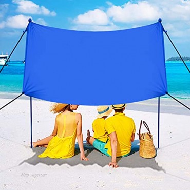 RELAX4LIFE Sonnensegel Lycra Sonnendach mit 4 Sandsäcken & 4 Bodennägeln UV-beständiges Sonnenzelt für Strand & Wiese & Garten Strandmuschel mit Tragetasche Sonnenschutz Blau 300 x 280 cm