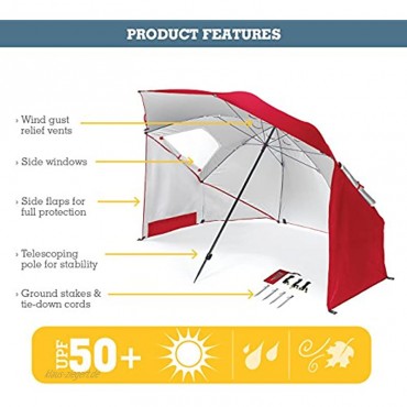 Sport-Brella Umbrella Sonnenschirm für Strand und Garten Robust Schutz vor Sonne Regen und Wind Mit Tragetasche Rot 54'' 136cm