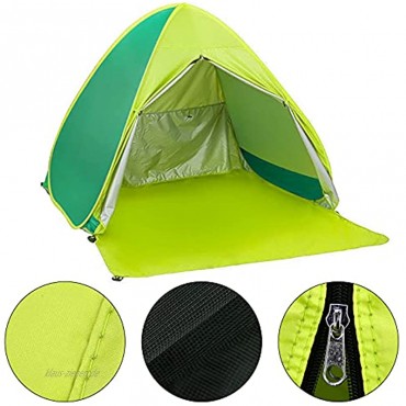 Strandmuschel pop up mit Reißverschlusstür tragbar Strandzelt für 2-3 Personen UV-Schutz für Familie BBQ Strand Garten Camping Grün