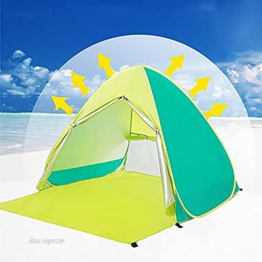 Strandmuschel pop up mit Reißverschlusstür tragbar Strandzelt für 2-3 Personen UV-Schutz für Familie BBQ Strand Garten Camping Grün
