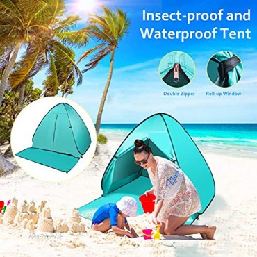 Strandmuschel Pop up Strandzelt mit Windschutz Reißverschlusstür und UV-Schutz Familie Kinder Portable Outdoor Beach Tent für 2-3 Personen