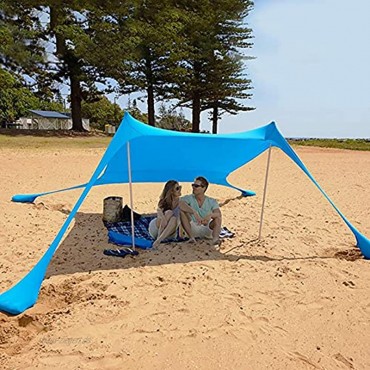 Strandzelt Lycra Schatten Zelt Tragbare Strandmuschel Sonnensegel Sun Shelter UV-Schutz UPF 50+ mit Sandsack Anker für Beach Fishing Camping Garden 210x210x170cm