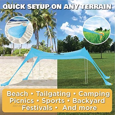 SUN NINJA Strandzelt Sonnensegel LSF 50+ mit Sandschaufel Heringen und Stabilitätsstangen Schattensegel für draußen für Campingausflüge Angeln Spaß im Garten oder Picknicks