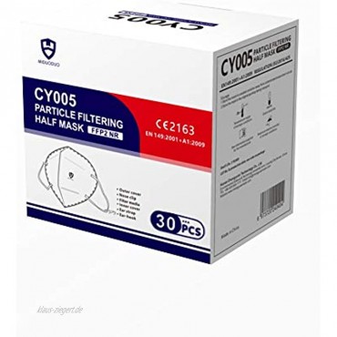 TANGO FFP2 Mask Pack 30 Einheiten Zugelassenes CE-Zertifikat Einzeln verpackt Nicht wiederverwendbare weiße Einwegmasken Altra-Filtration Inklusive Ohrclip