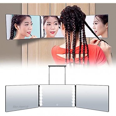 Rlevolexy Trifold Spiegel LED Schminkspiegel 3-Wege-Spiegel zum Selbstschneiden von Haaren Leichter tragbarer Verstellbarer Spiegel für DIY-Haarschnitt