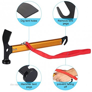 Hammer für Zelte Multifunktionswerkzeug mit Aluminiumgriff Hammer und Haken- Heringzieher in einem für Camping Outdooraktivitäten