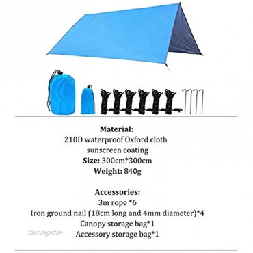 CHUJHK Zeltplane Tarp Für Hängematte Wasserdicht Mit Erdnägel Und Seilen,3x3m Campingzelt-Plane Für Ourdoor Camping