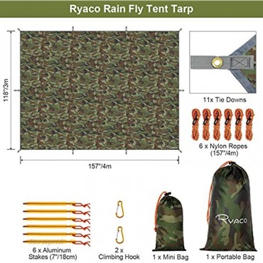 Ryaco Camping Zeltplane 3m x 4m Tarp für Hängematte wasserdicht Leicht Kompakt Zeltunterlage Picknickdecke Hammock für Camping Outdoor Plane für Ourdoor Camping MEHRWEG3m x 4m Camo