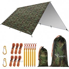 Ryaco Camping Zeltplane 3m x 4m Tarp für Hängematte wasserdicht Leicht Kompakt Zeltunterlage Picknickdecke Hammock für Camping Outdoor Plane für Ourdoor Camping MEHRWEG3m x 4m Camo