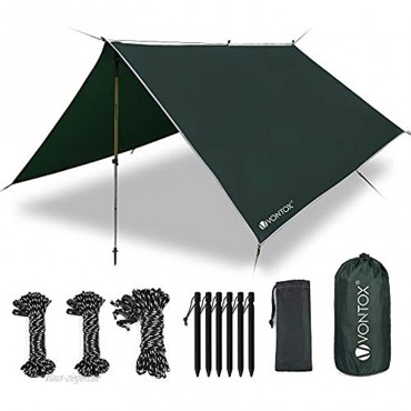 V VONTOX Tent Tarp Waterproof 10 x 10 Ft Camping Tarp Rain Fly Tent Tarp Light Ripstop Fabric PU3000mm Anti-UV 6 Aluminum Tent Stakes + 8 Guy Lines for Camping Travel Outdoor Hammocks