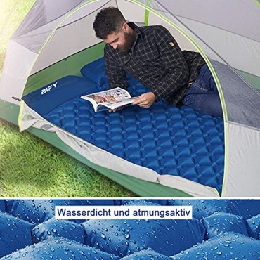 BIFY Isomatte Camping Schlafmatte Ultraleicht Kleines Packmaß. Aufblasbare Luftmatratze für Outdoor Camping Reise,Trekking und Backpacking Dunkelblau mit Kissen