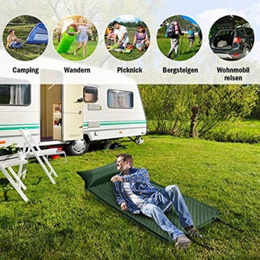 COSTWAY Camping Schlafmatte Schlafunterlage selbstaufblasbar Campingmatte aus Schaumstoff Luftmatratze mit Kissen und Tragetasche Isomatten Ideal für Camping Wandern und Reisen grün 190x69x3cm