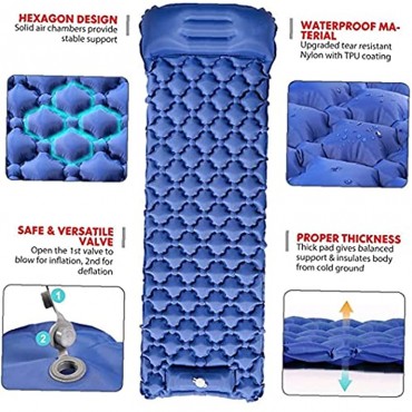 Hainice Selbst-aufblasbare Camping-Matte Tragbare aufblasbare Falten-Aufblasen Einzelbett wasserdichte Ultraleiche Camping-Matratze mit Kissen zum Rucksack