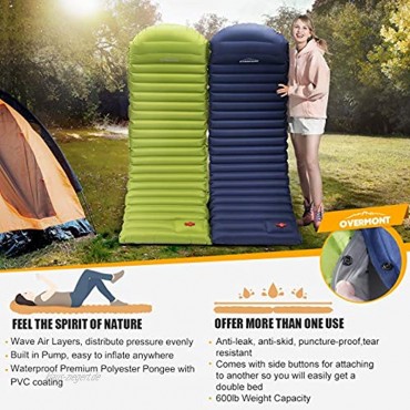 Overmont Camping Isomatte Selbstaufblasbare Luftmatratze mit Kissen für Oudoor Reisen Zelte Strand Wanderungen Backpacking Dunkelblau Grün