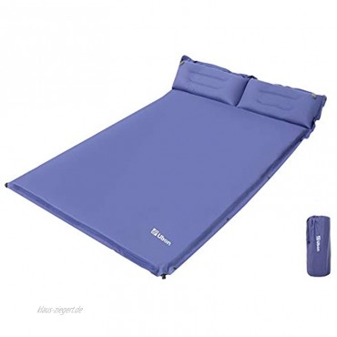 Ubon Double Self Inflating Schlafmatte Aufblasbare Matratze mit Kissen Komfortable Luft Schlafkissen für 2 Personen 1,5 Zoll Schwamm Füllung Ergonomische Kissen Tragbar und leicht Camping Bett